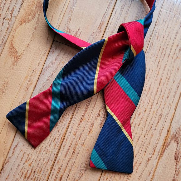 Lands End Bowtie Butterfly Style Repp Multi-Colored Tie w Stripes Adjustable - Picture 5 of 7